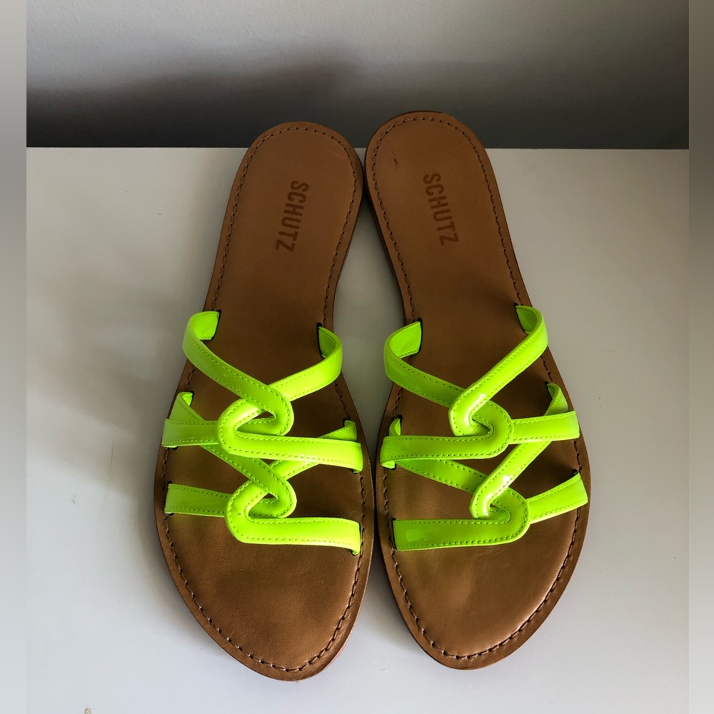 NEW Schutz Lyta Slide Sandal Women Acid Yellow Neon Green